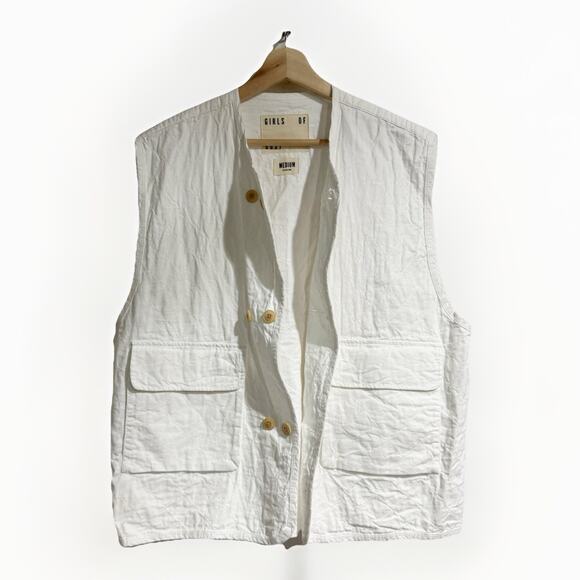 GIRLS OF DUST QUILTED VEST White Women Medium Double Button Oversized Streetwear - Picture 1 of 8